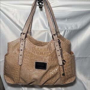 Nicole Beige Crocodile-Embossed Shoulder Bag